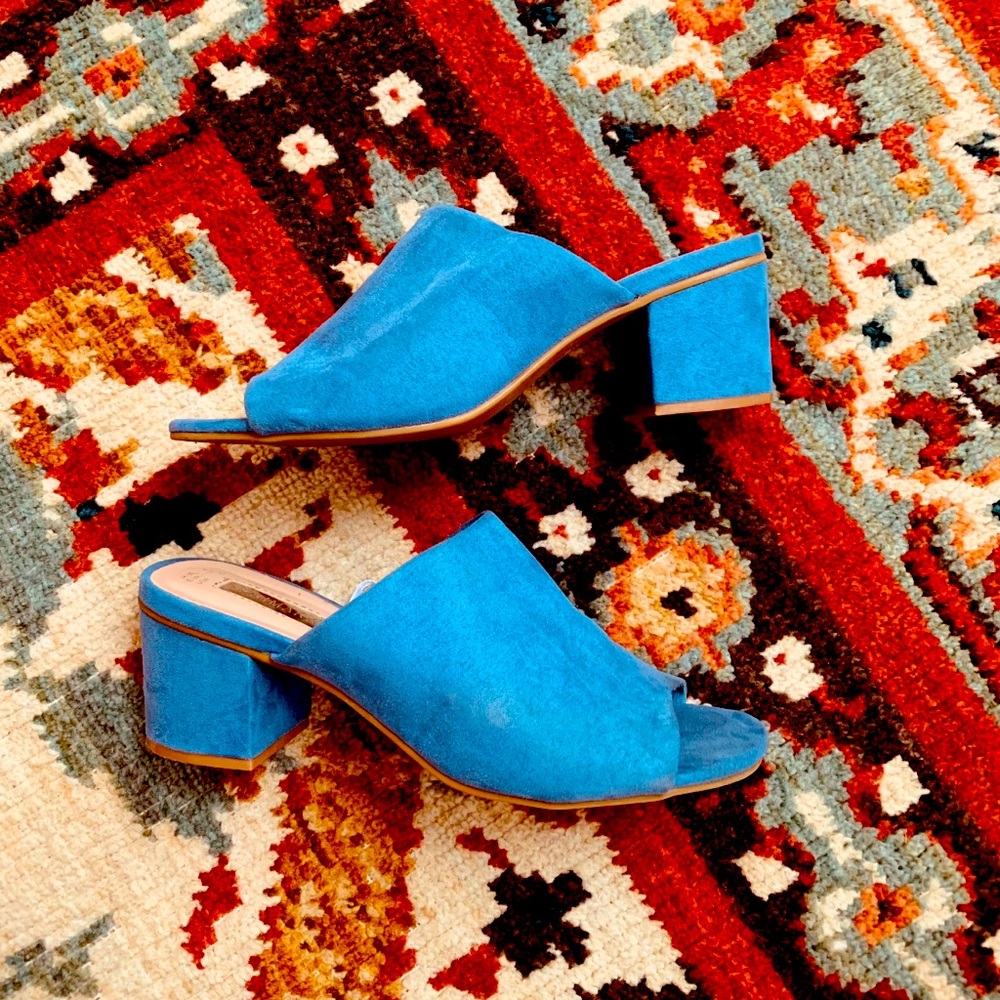 Groovy Vibes Blue Suede Mules size 6